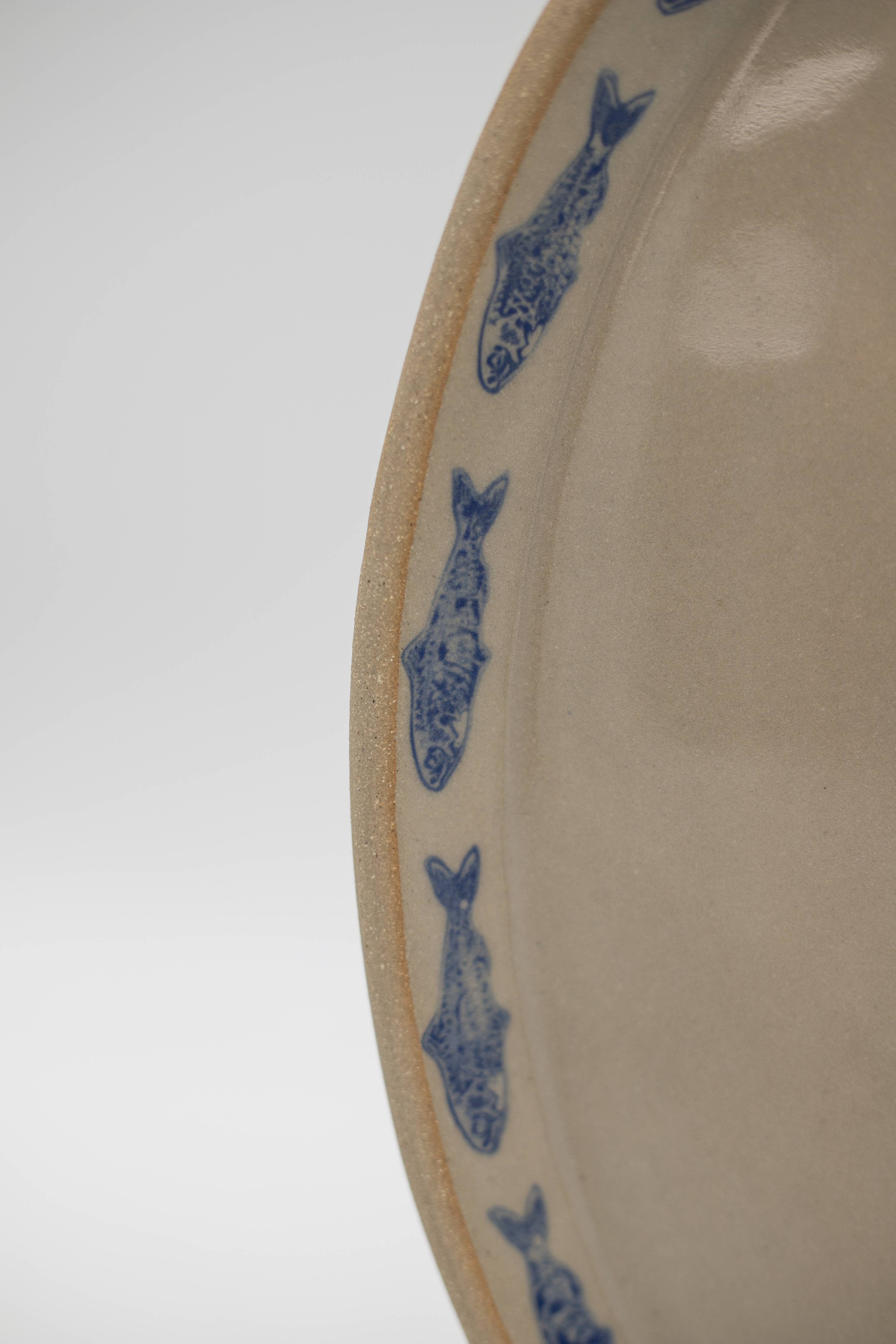 Blue Sardine Stamped Ceramic Platter