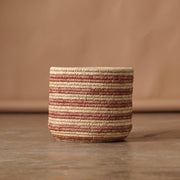 Pink Striped Palm Leaf Basket 12"