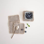 Natural Linen Coasters with Fringes Set of 4