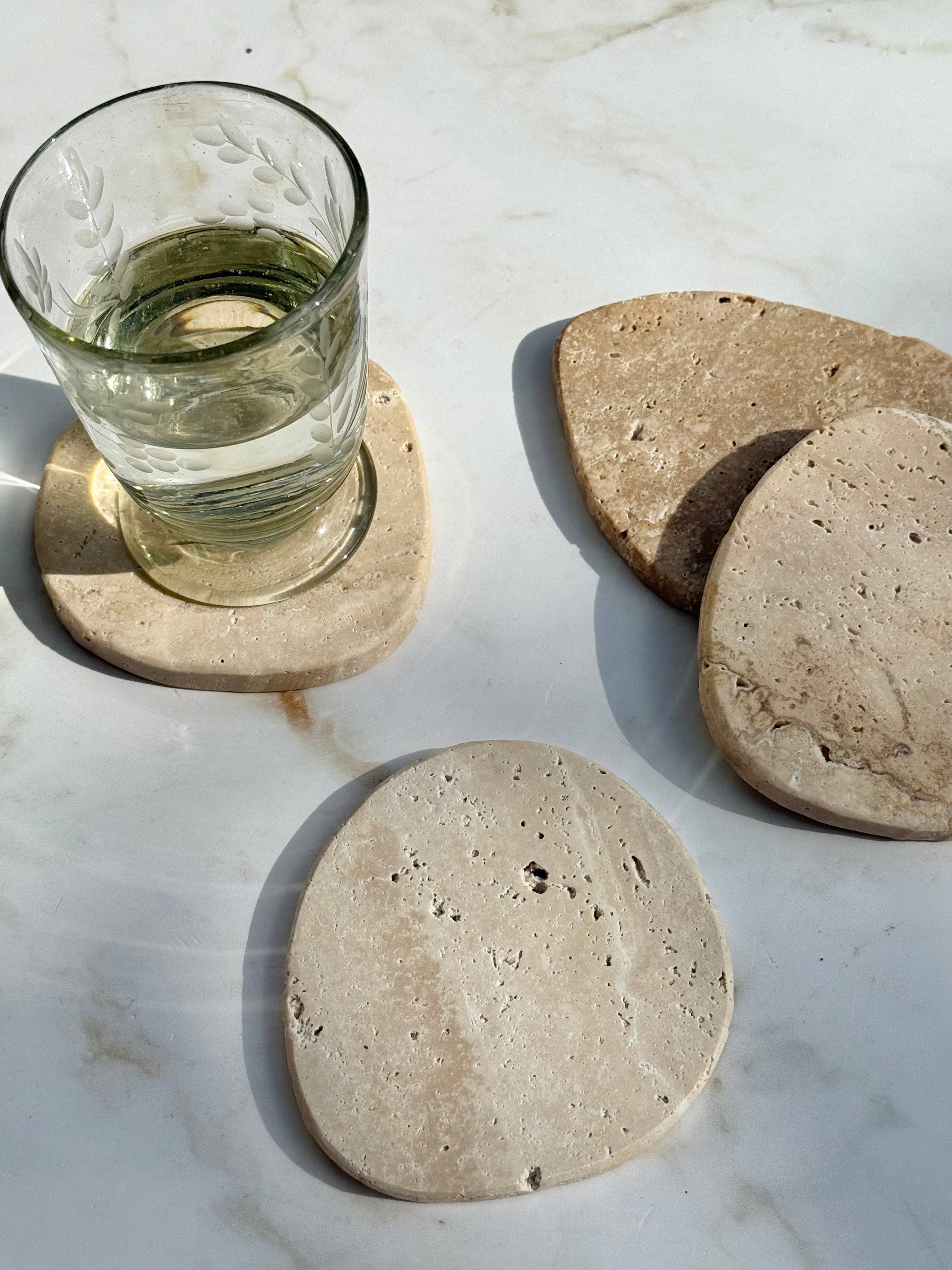 Beige Travertine Coaster, Set of 4