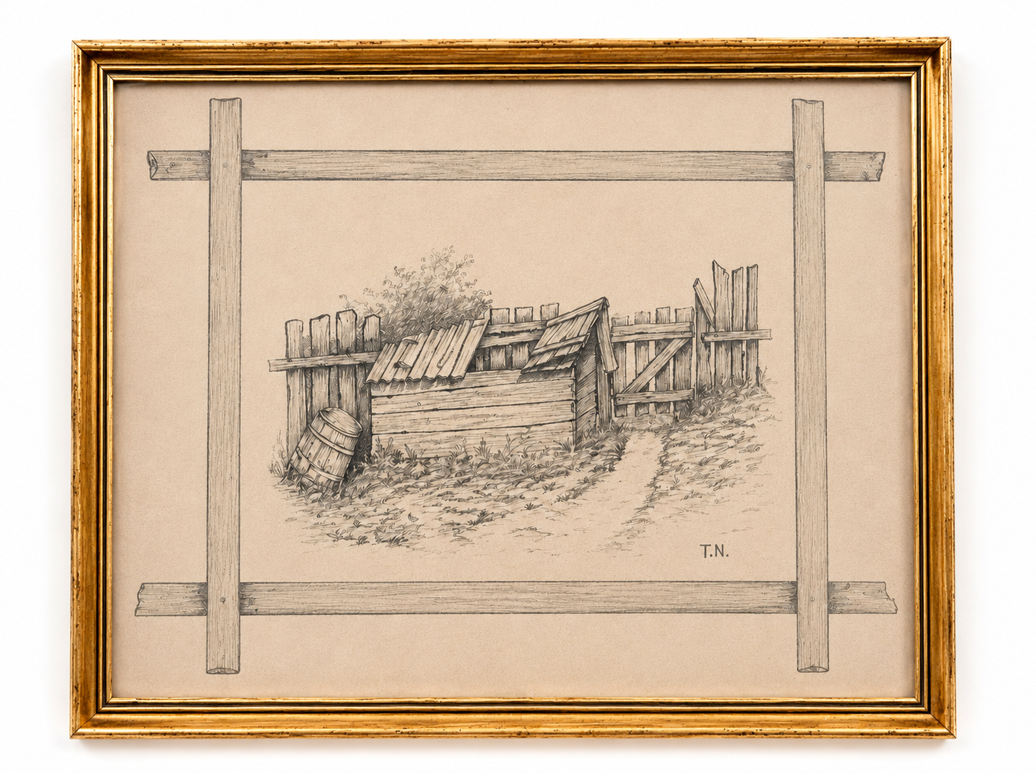 Vintage Drawing in Gold Frame I