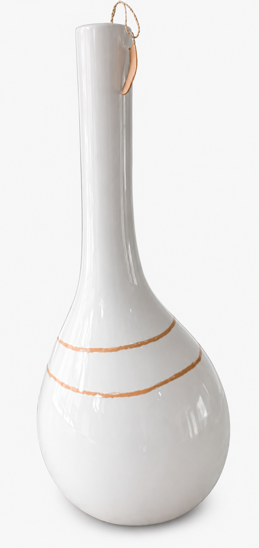 Large WHT/BRWN Stripe Ceramic Vase