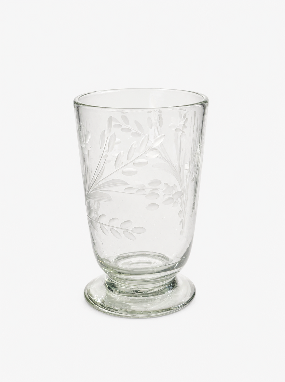Hand-Etched Blown Footed Glass