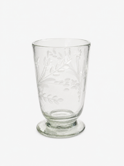 Hand-Etched Blown Footed Glass