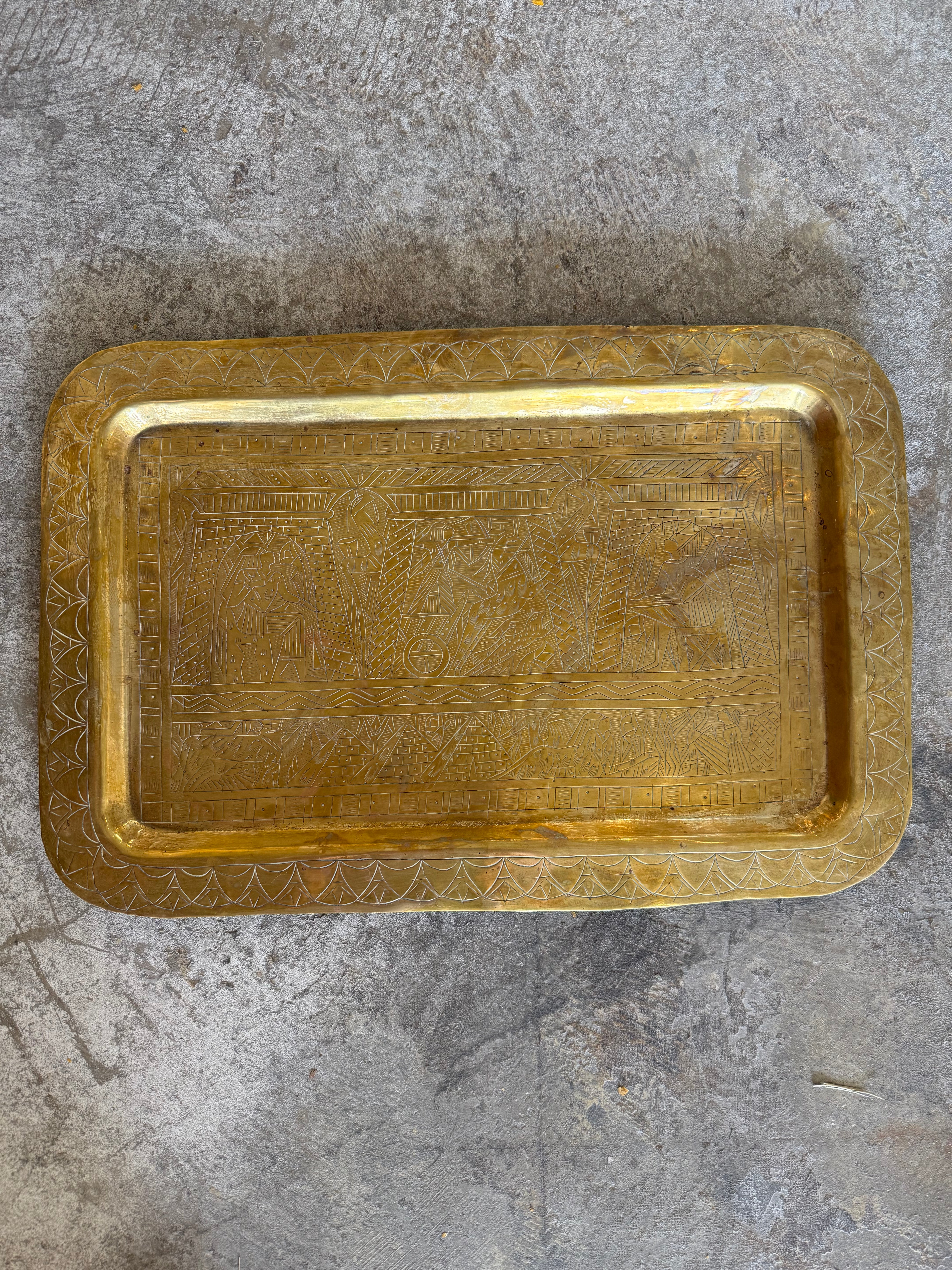 Vintage Brass Etched Tray
