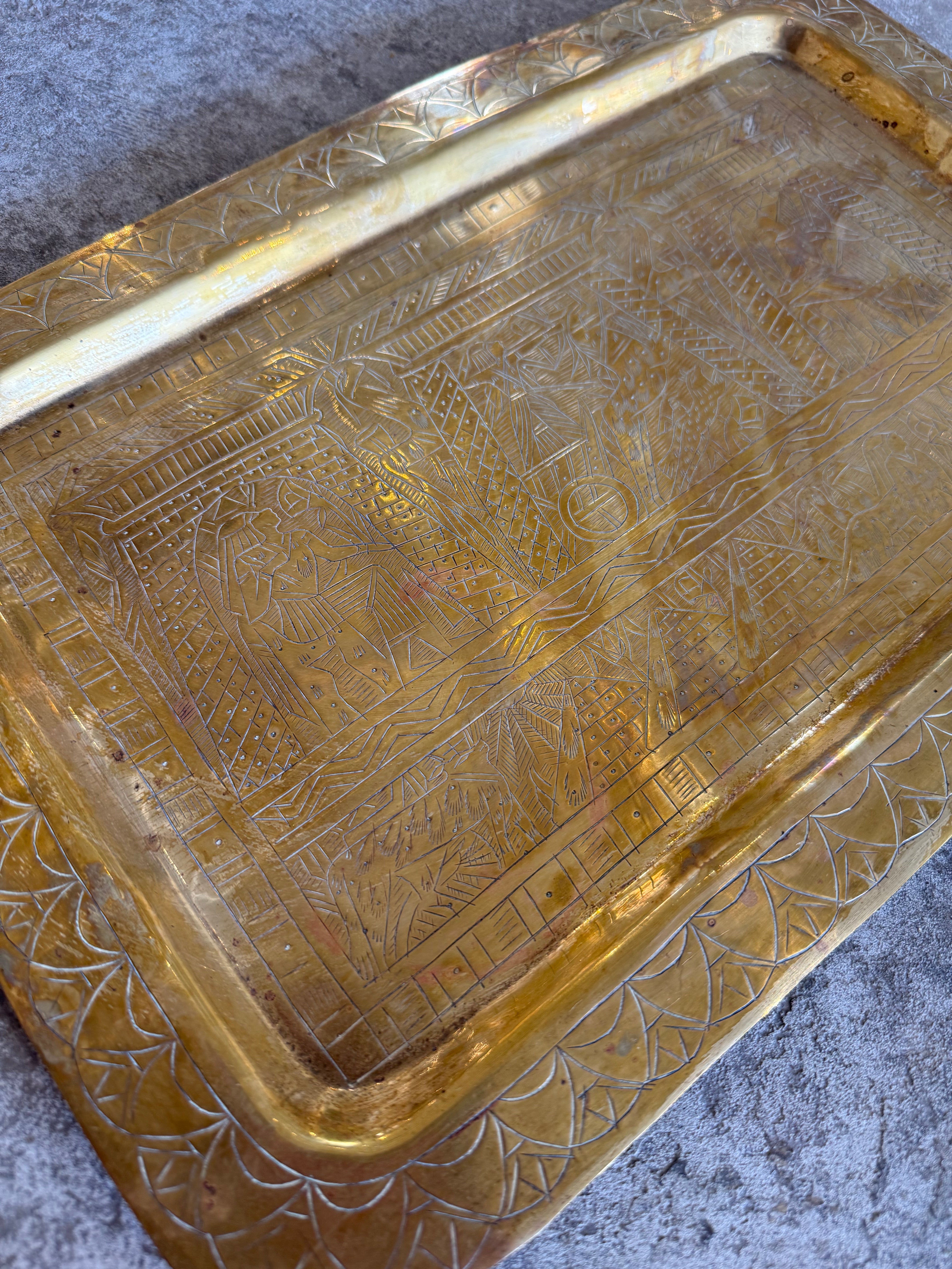 Vintage Brass Etched Tray