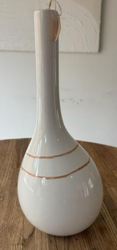 Large WHT/BRWN Stripe Ceramic Vase