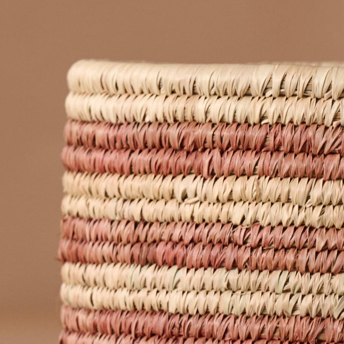 Pink Striped Palm Leaf Basket 12"